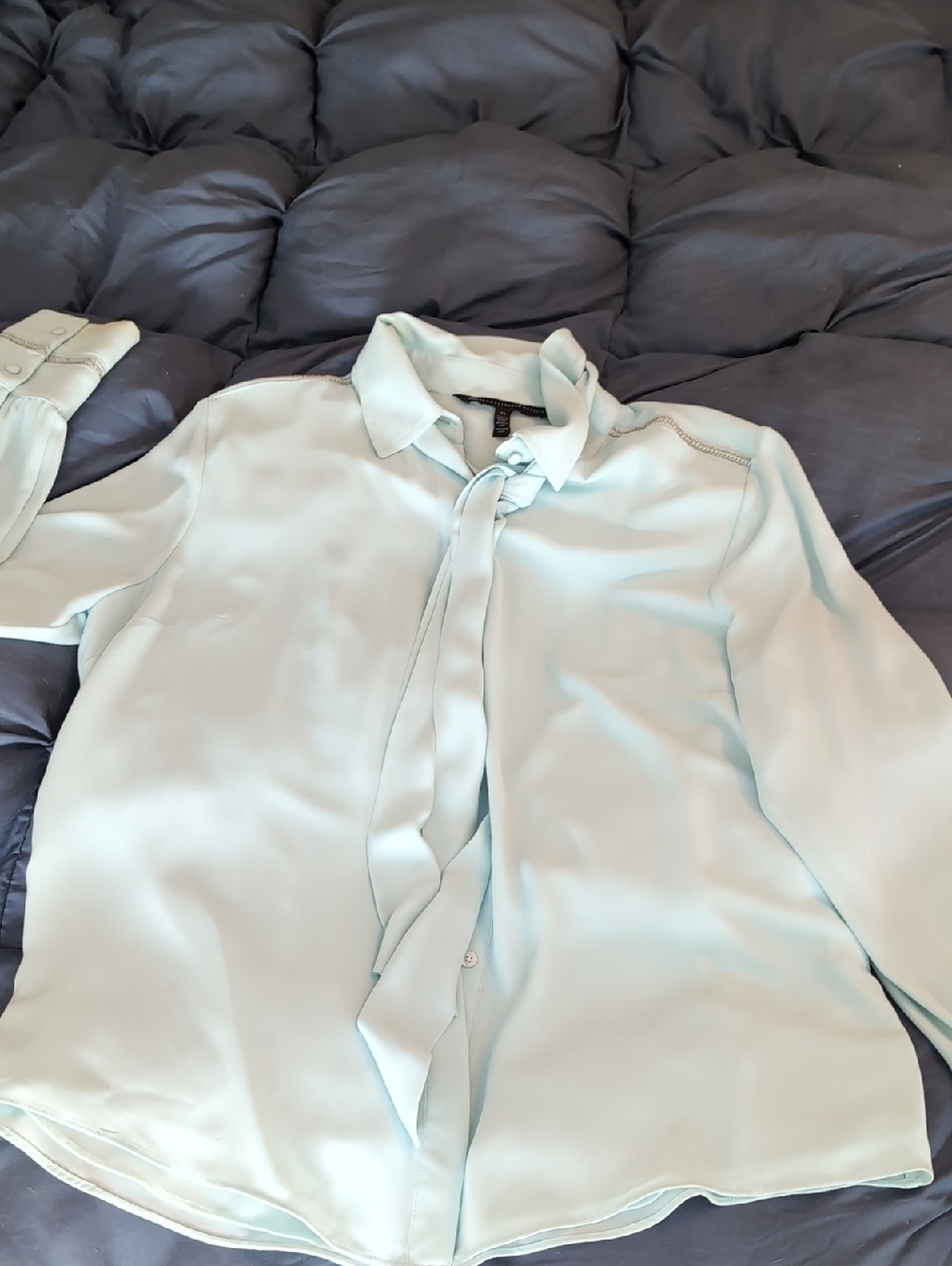 White House Black Market Mint Tie-Neck Blouse